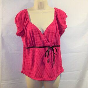 Giorgio Fiorlini Collection Womens Top Blouse Size Large V-Neck Dots Ties Pink